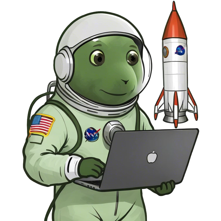 astronaut scientist with a rocket and a computer, on moon emoji
