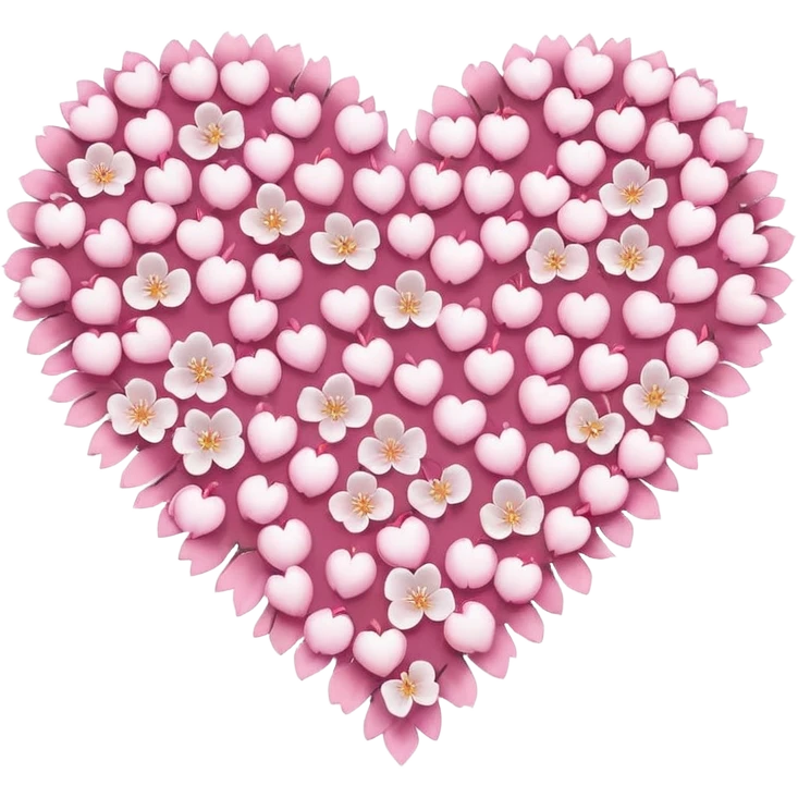 halloween sakura heart, heart made of white sakura petals with pink accents emoji