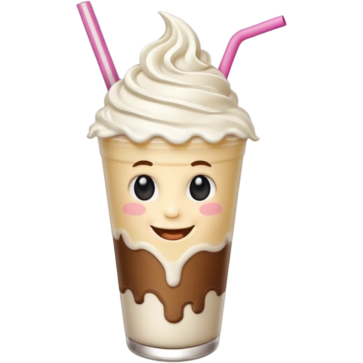milkshake with a face and hair emoji
