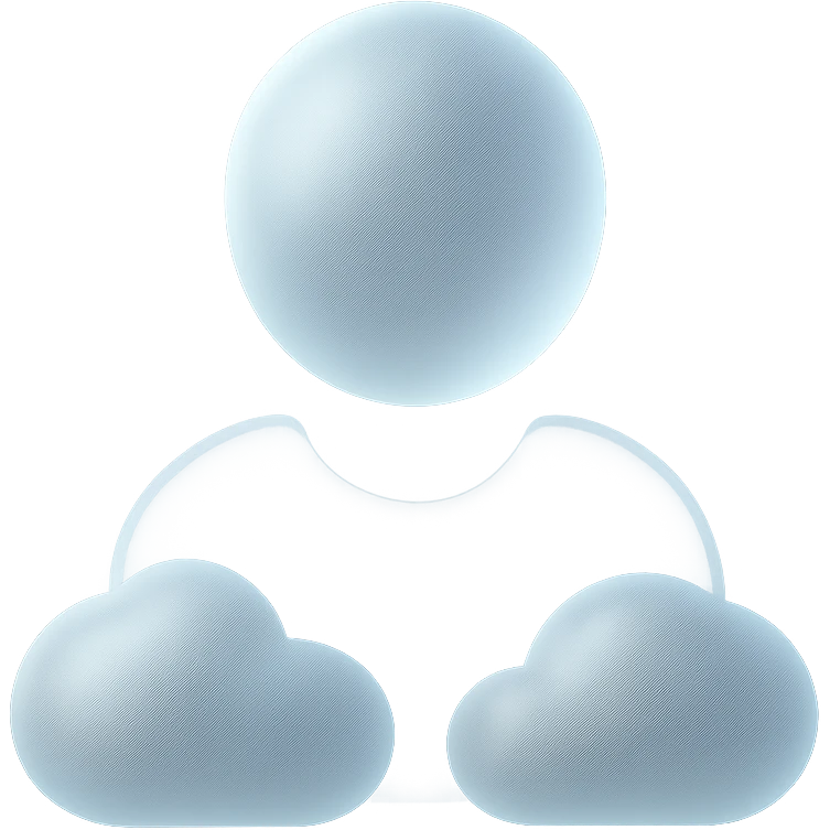 front view, person made of white convex clouds, shoulder up, matte glass style emoji