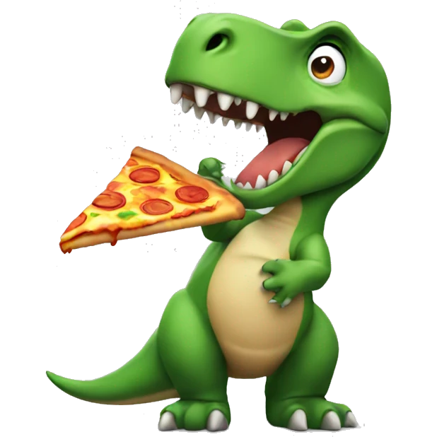 Dinosaur eating pizza emoji