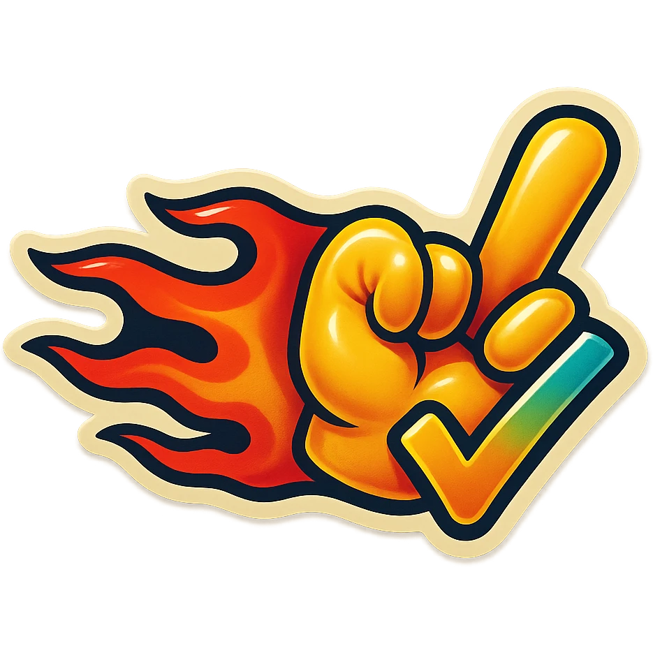 horizontal flaming fist "check", emoji emoji