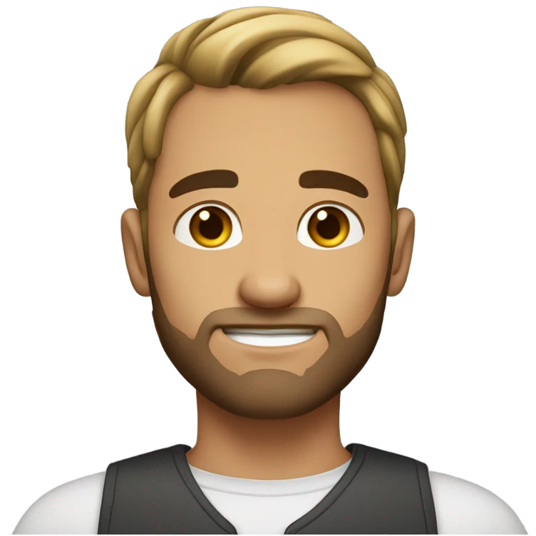 a 34 year old man with ponytail hair and stubbled beard. his skin tone is Caucasian. small eyes. looking professional. emoji