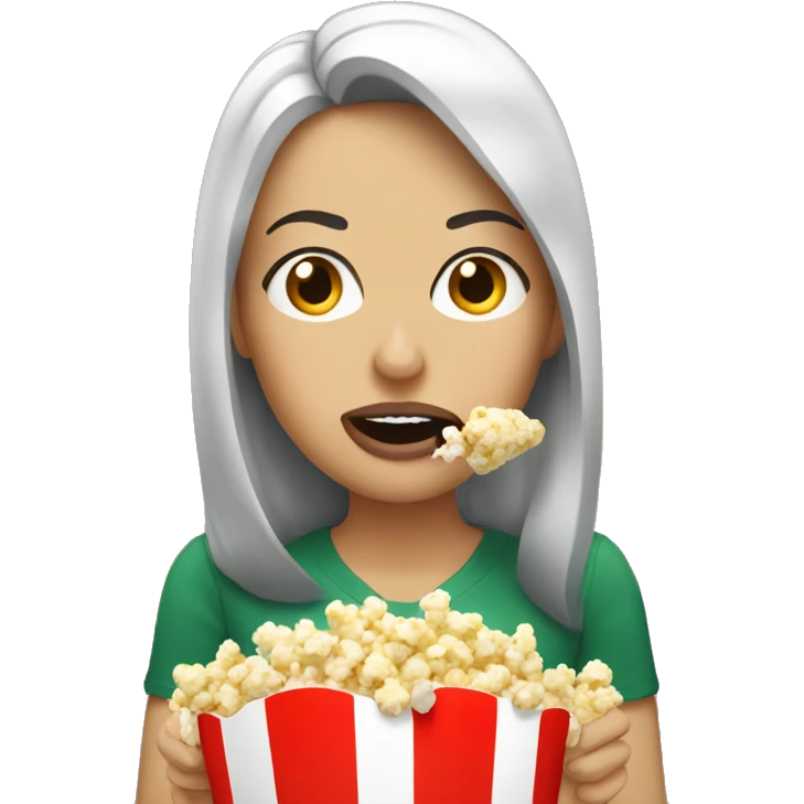 White brunette woman putting popcorn in her mouth emoji