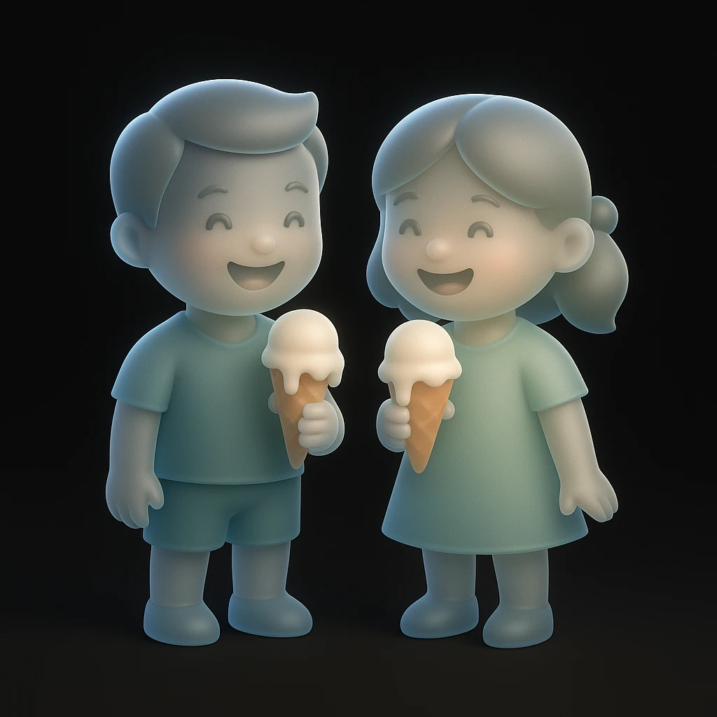 happy children with melting ice cream cones emoji