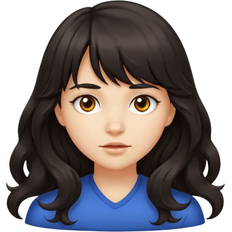A girl with long wavy hair and bangs, radiating fierce confidence. emoji