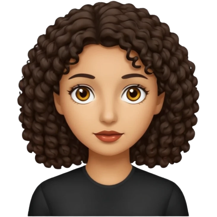 Woman with olive skin and dark brown curly hair and brown ey emoji