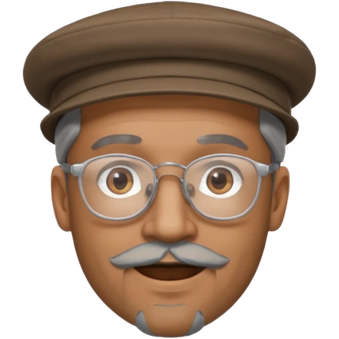 Brown man slightly smiling showing with hat, clear glasses and a gray goatee emoji