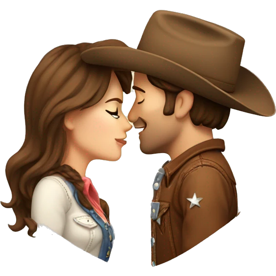 Cowboy with brown hair kissing cowgirl with brown hair emoji