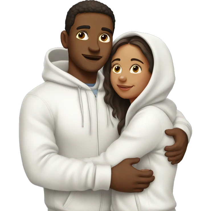 An emoji of a man wearing a white hoodie, standing next to his sister. He is hugging her warmly, showing a close sibling bond emoji