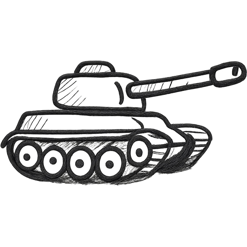hand-drawn black outline style tank emoji