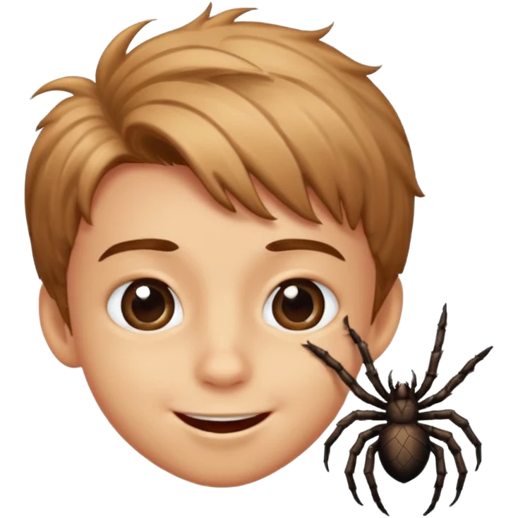 A boy's face with the features of a spider blowing a kiss emoji