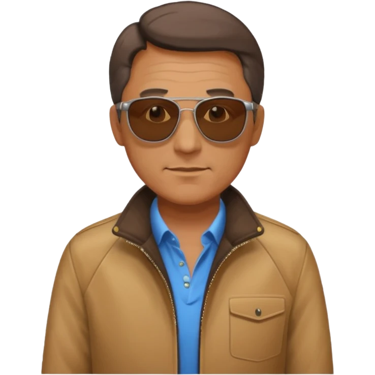Middle-age man, brown jacket, sunglasses emoji
