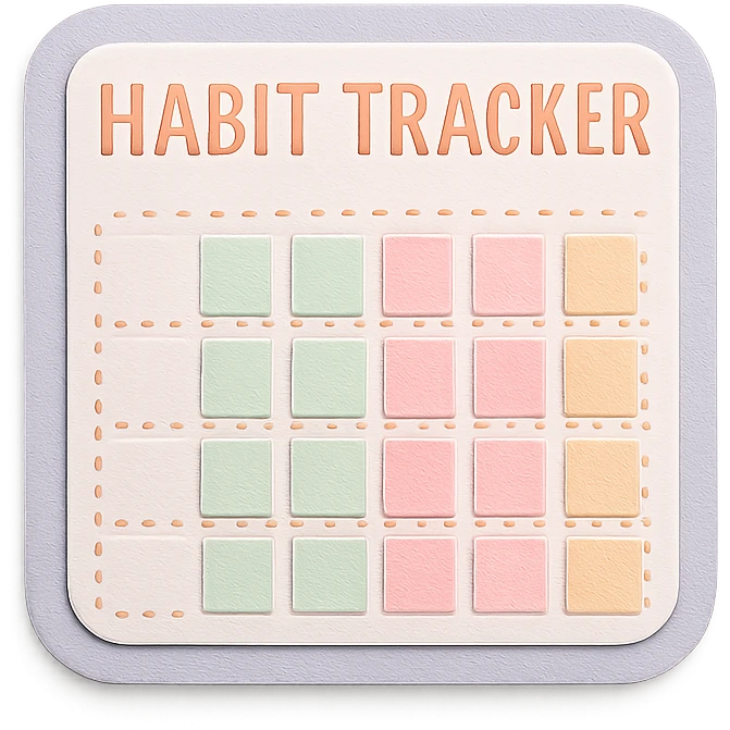 soft pastel gentle habit tracker grid with delicate dotted lines emoji