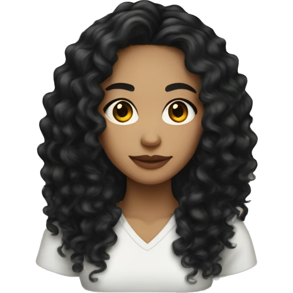 woman light skin long black curly hair with eyeliner emoji