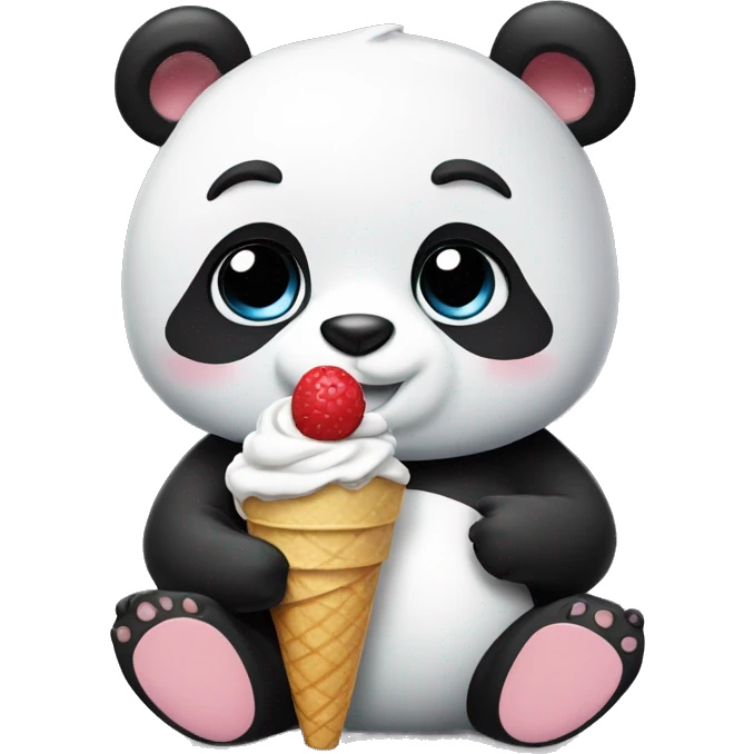 Panda eating ice cream with a bow  emoji