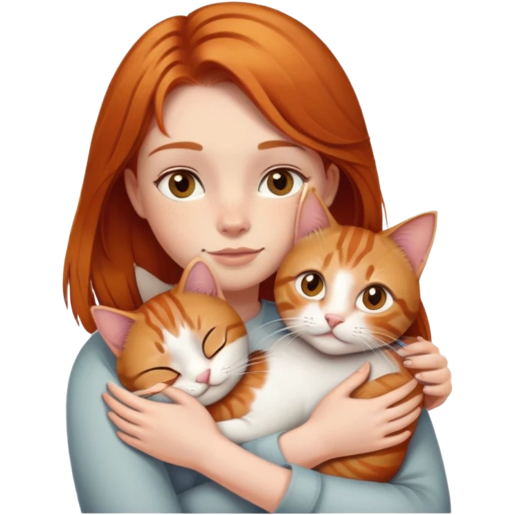 Ginger hair girl, hazel eyes, hugging tabby cat emoji