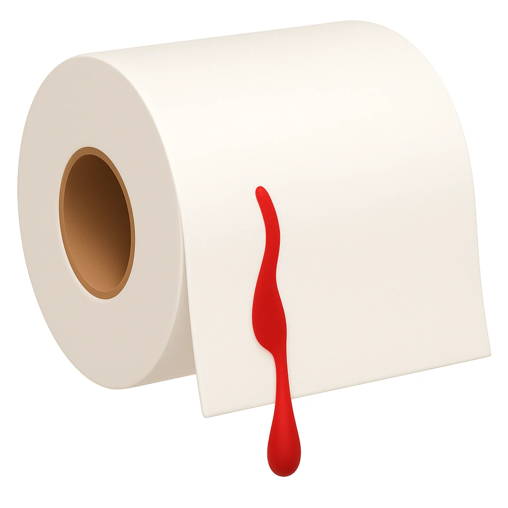 Toilet paper roll with less blood, cleaner appearance, in the style of emoji (apple style emojis). The blood should be minimal and subtle, keeping the emoji style. emoji