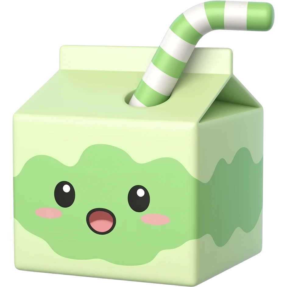 Kawaii juice box with a confused face and a question mark emoji