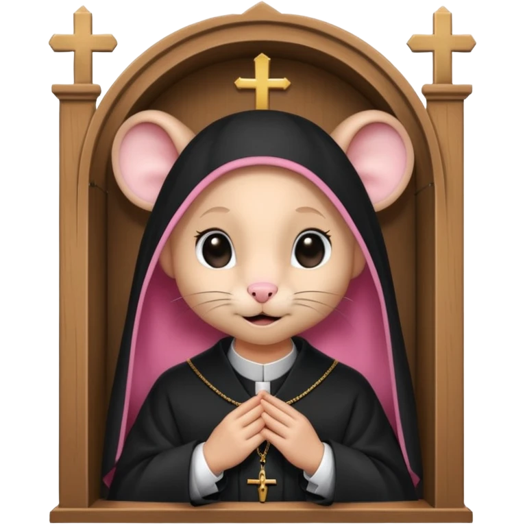 A female pink catholic rat in a confession booth with a priest emoji