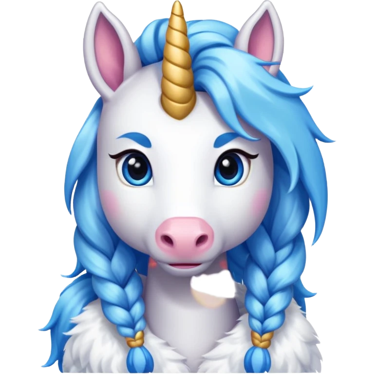 braided unicorn wiith big visible braids looking into the camera emoji