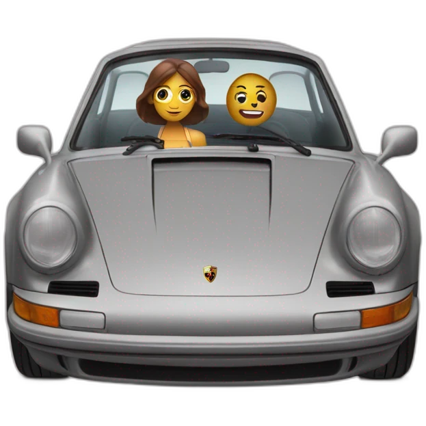 Michou seeting on a Porsche emoji