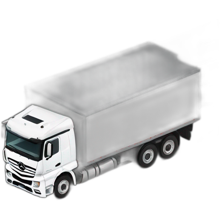 A white Mercedes truck pushes across a stationary car on the freeway emoji