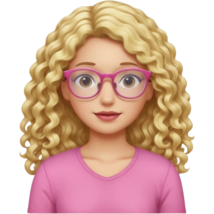 blond girl long curly hair pink top with glasses emoji