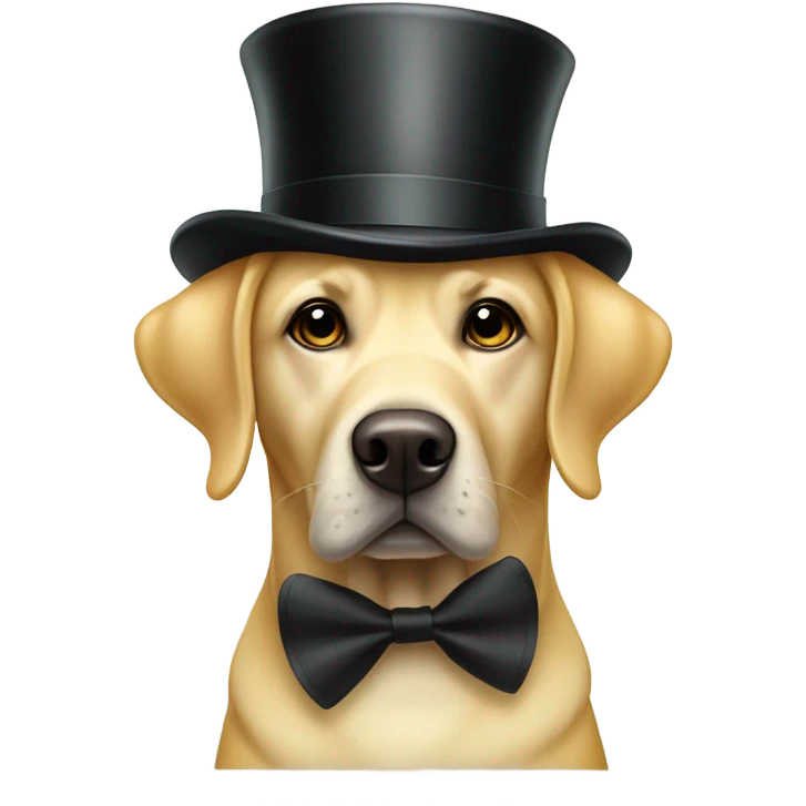 Yellow lab wearing a top hat and a monocle emoji
