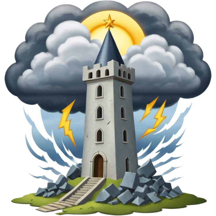 The tower tarot card lighting clouds and sun emoji
