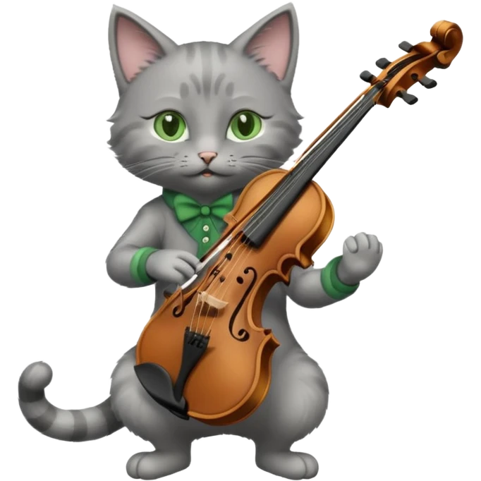 grey cat play violin, long full body emoji
