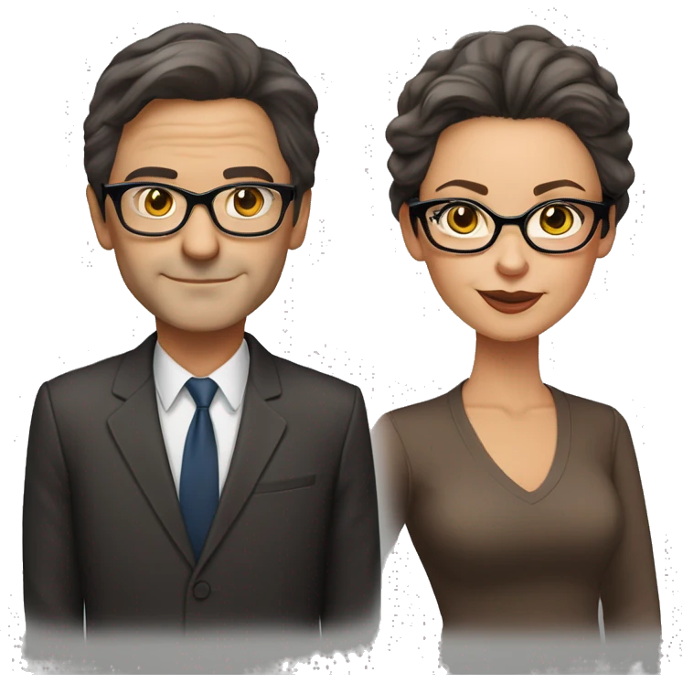 50 years old
long dark  brown hair with straight styling
light skin
glasses with refined frame
Brown almond eyes with cat eye liner emoji