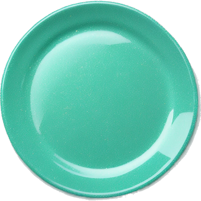 Realistic small tiffany blue glitter dinner plate laying down flat. emoji