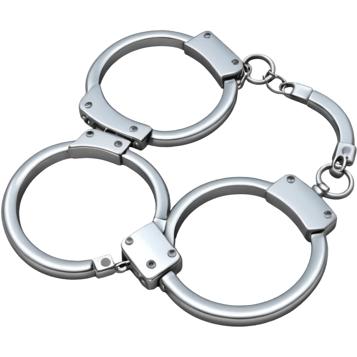 A pair of elegant handcuffs emoji made of silver chrome, smooth rounded design, glossy metallic reflections, luxury fetish aesthetic, minimal iOS emoji style, centered, clean white background emoji
