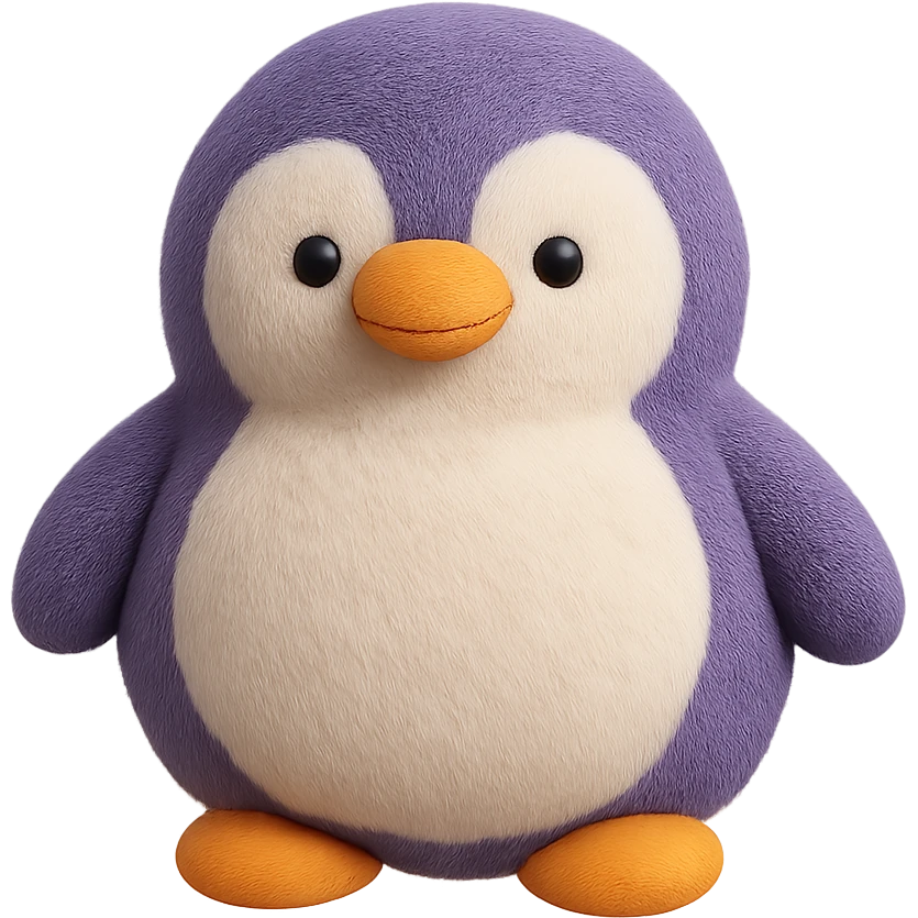 A friendly penguin plush with a round belly, orange beak, and small flippers. The penguin has a soft texture and charming details. emoji