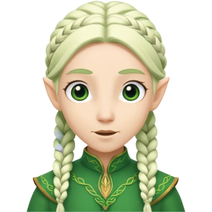 braid hair white elf, green cloth emoji