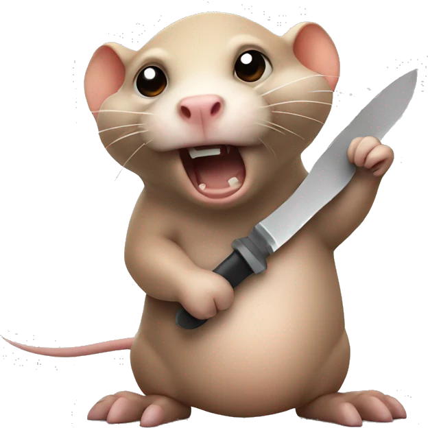 Angry naked mole rat holding a knife emoji
