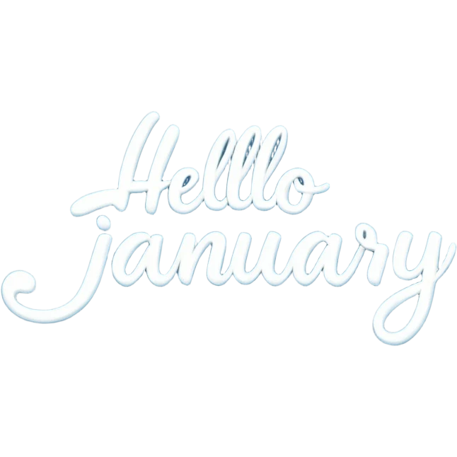 Light Blue “ hello January “ word in cursive emoji