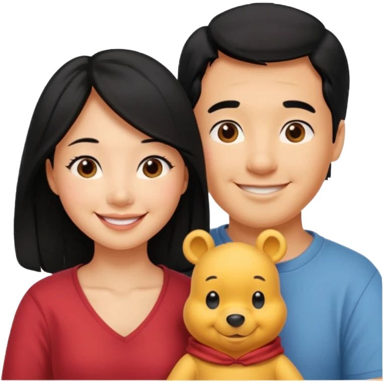 Husband and wife Winnie the Pooh and Asian girlfriend emoji