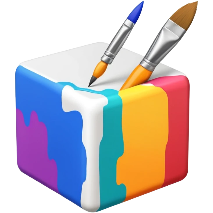 paintbrush drawing on a 3D cube emoji