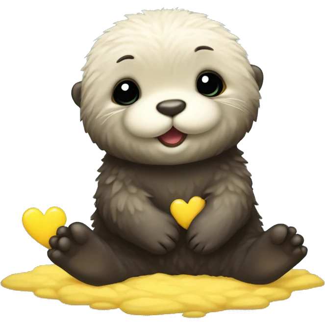 Fluffy Baby sea otter with yellow heart in its paws emoji