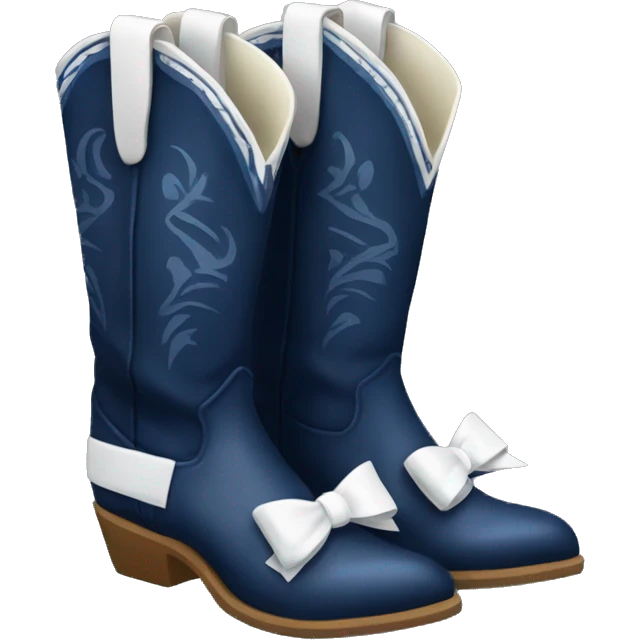 Pair of tall navy blue cowboy boots with white bows emoji