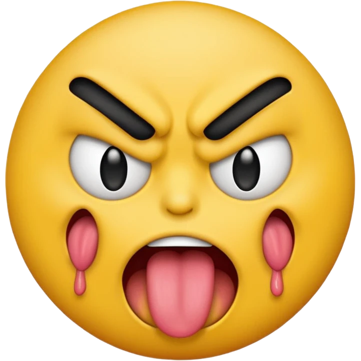 an angry emoji with his tounge sticking out emoji