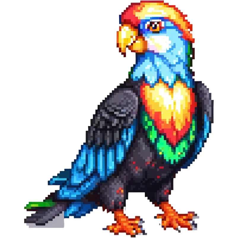 very simple low-detail pixel art party parrot with chunky pixels in an exaggerated pose emoji