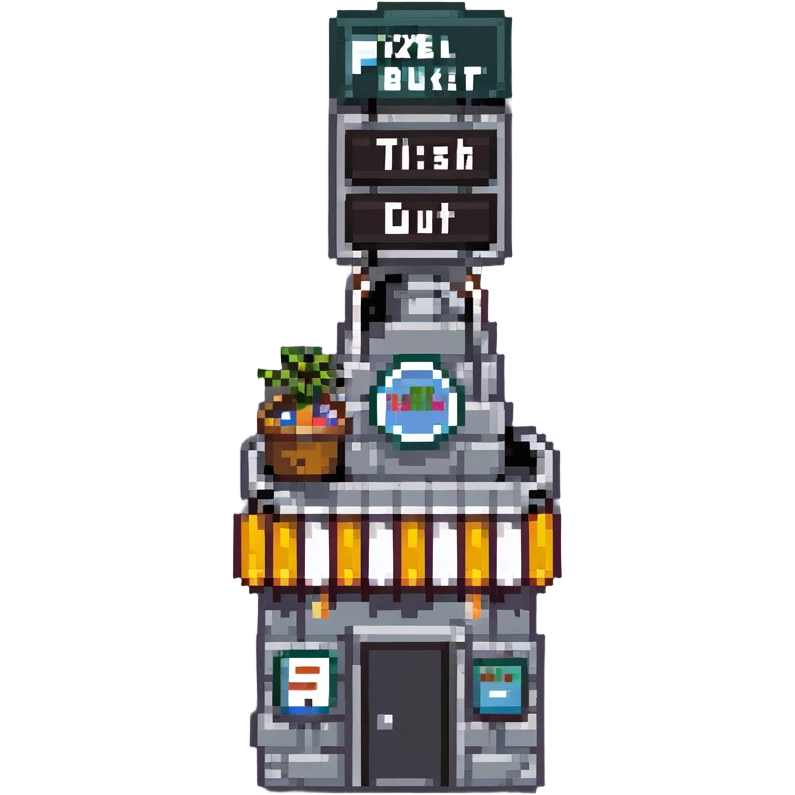 Chum Bucket restaurant from SpongeBob, gray bucket-shaped building with a sign emoji