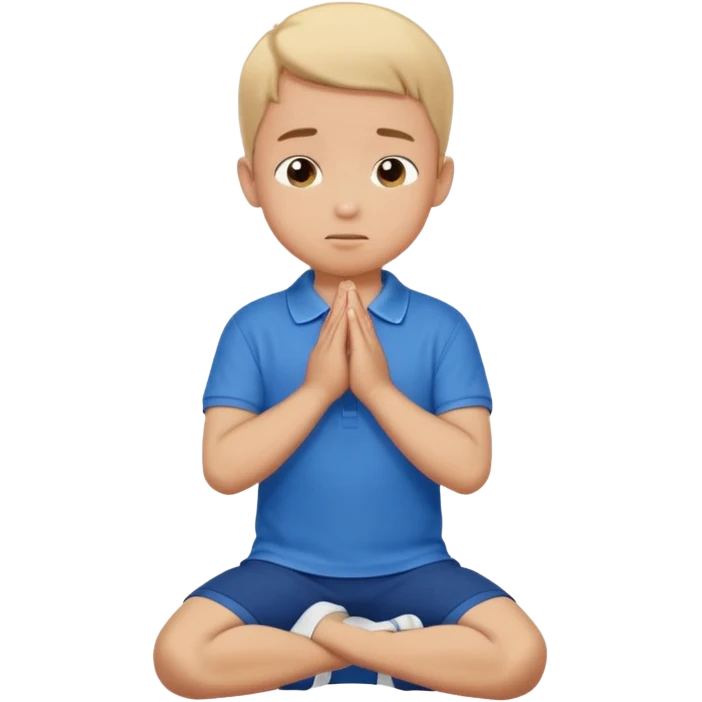 In Niño arrodillado orando con polo azul emoji