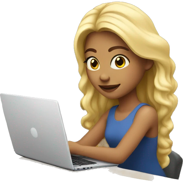 Beautiful blond girl is working with her laptop  emoji