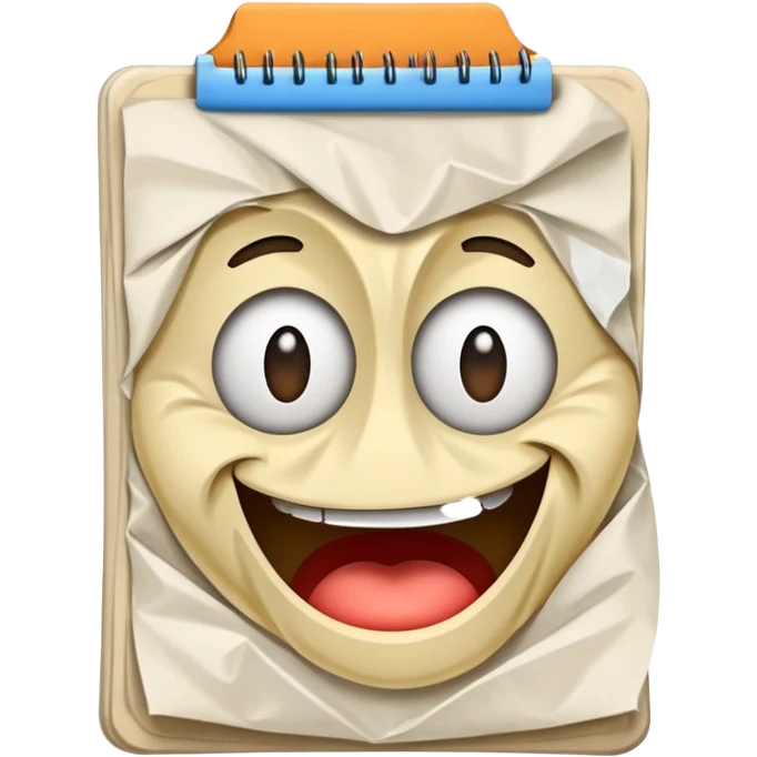 A crumpled notepad with a silly drawing on it emoji