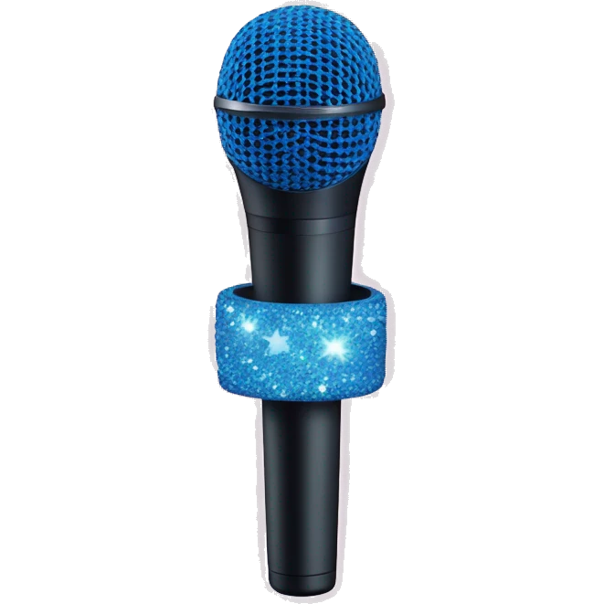 a pink and blue handheld microphone with glitter emoji