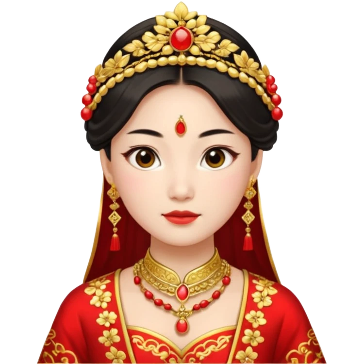 Chinese bride getup, heavy jewelary, traditional. emoji